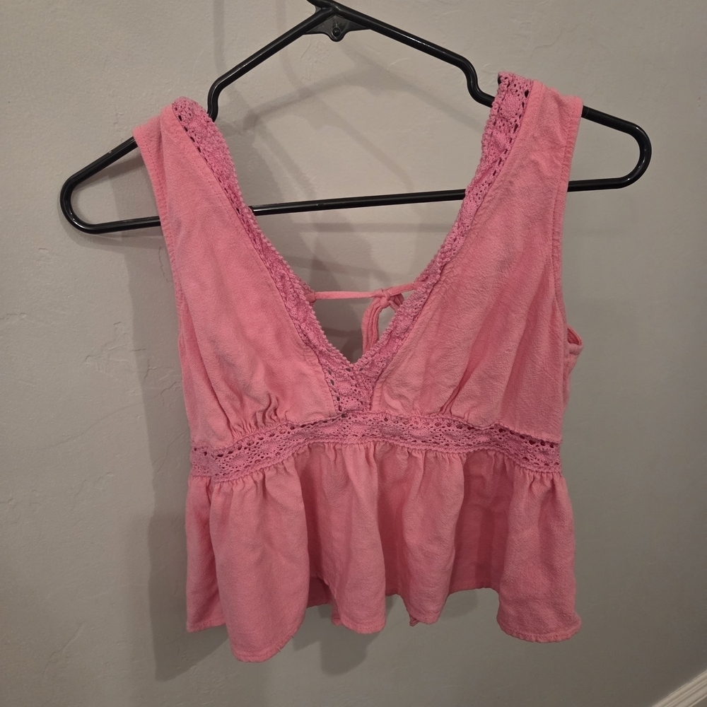 Pink Lace Trim Sleeveless Top